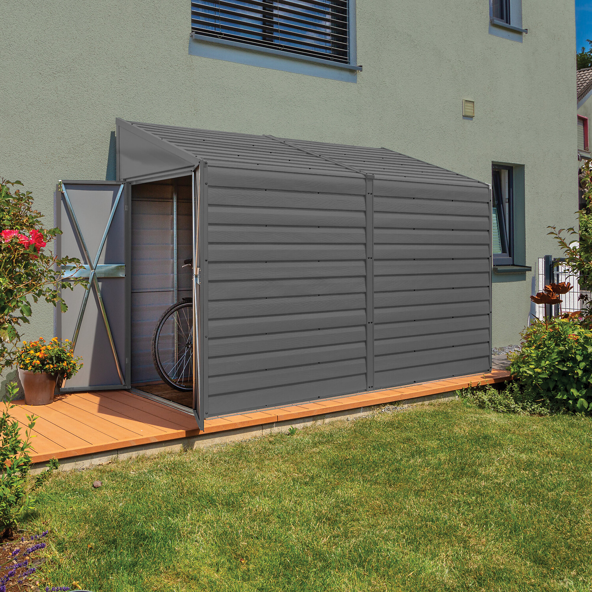Arrow Yardsaver Steel Storage Shed — 4ft. x 10ft., Galvanized Steel, Charcoal, Model# YS410ACC